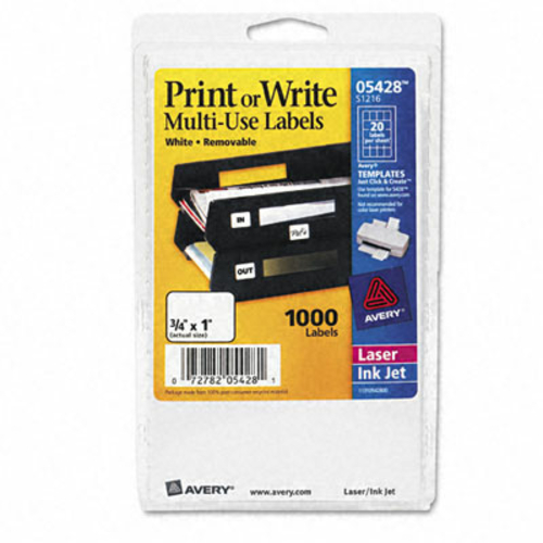 Avery 05428 Print or Write Removable Multi-Use Labels- 3/4 x 1- White-