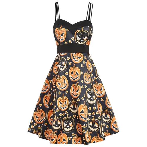  Open Back Cami Straps Halloween Pumpkin