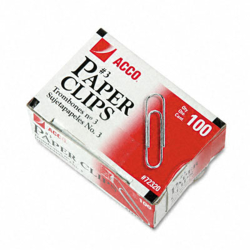 Acco 72320 Smooth Finish Economy Paper Clips  Steel  No. 3  Silver  10