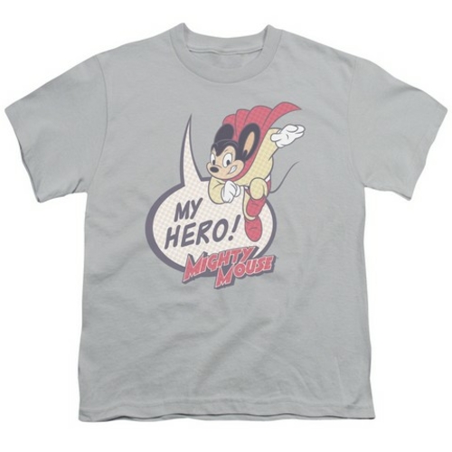 Trevco Mighty Mouse-My Hero - Short Sleeve Youth 18-1 Tee - Silver- La