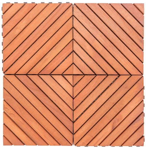 Outdoor Patio 12-Diagonal Slat Eucalyptus Interlocking Deck Tile (Set