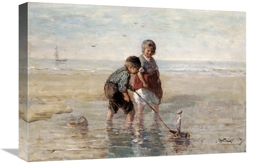 Global Gallery GCS-266620-22-142 22 in. Children Playing by the Seasid