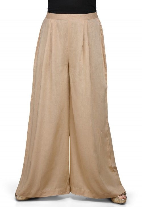 Plain Rayon Palazzo in Beige (Size-38) (Color-BEIGE)
