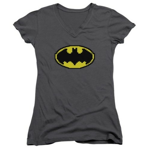 Trevco Batman-Pixel Symbol - Junior Tee - Charcoal- Medium