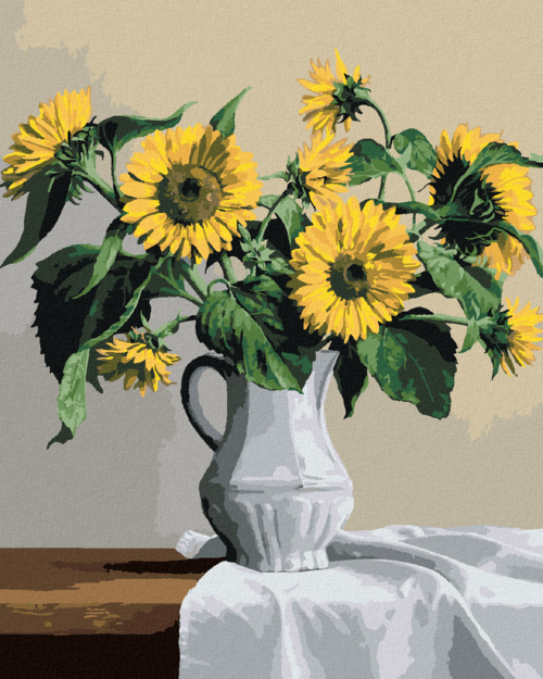 Zuty - Paint by Numbers - STILL LIFE SUNFLOWER IN A WHITE VASE (PIETER