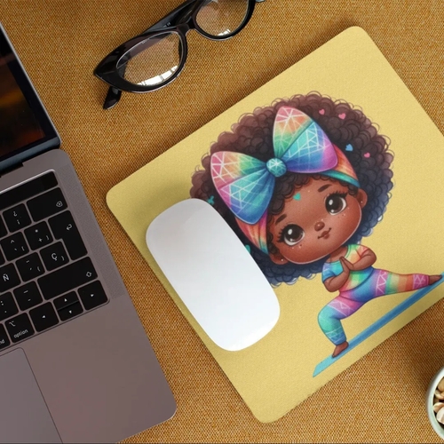 Main Afro Girl Yoga Pose Non-Slip Computer Mousepad Mouse Pad image