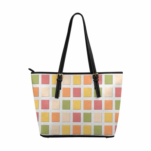 Large Leather Tote Shoulder Bag - Mosaic Tiles Multicolor