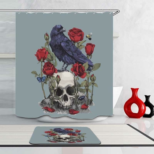 Raven Skull And Roses Shower Curtain