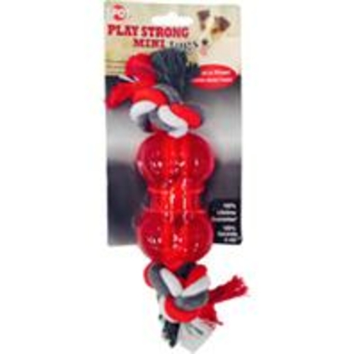 Ethical Dog 689878 Play Strong Mini Tugs Bone With Rope - Red- Small