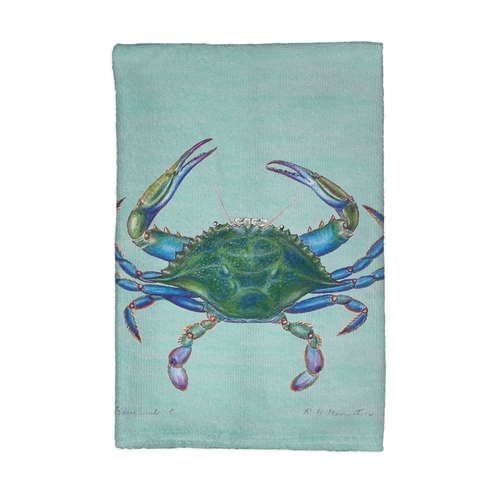 Betsy Drake KT005C Male Blue Crab on Teal Kitchen Towel