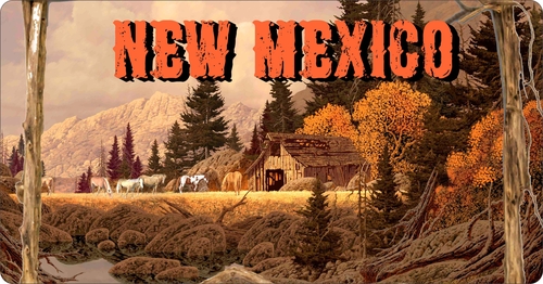 License Plate Travel Poster Art Horses Grazing Mew Mexico