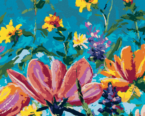 Paint by Numbers - MIX OF FLOWERS ON BLUE BACKGROUND