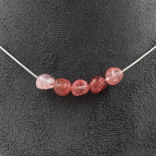 Strawberry Quartz from Madagascar 5 beads necklace.