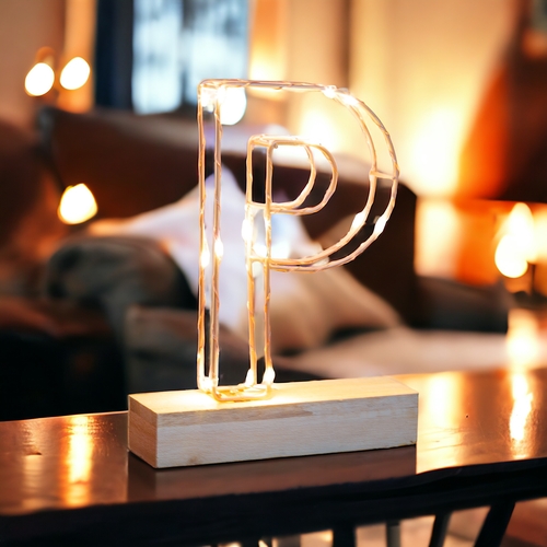 Light Up Letter P Wire Frame Copper Rose Gold Alphabet Light