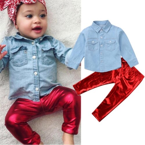 Newborn Infant Baby Girls Tops Denim Shirt Blouse