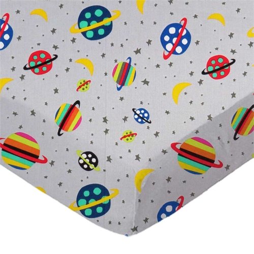 SheetWorld Fitted Crib Sheet - 100% Cotton Woven - Planets Gray, Made