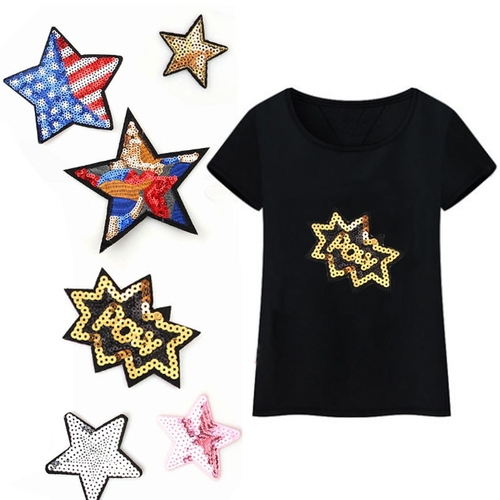 5PCS DIY Stars Sequins Patch Embroidered Badges