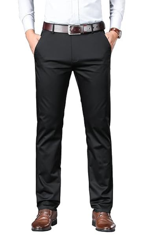 Men's Solid Trousers Light Business Style Slightly Stretch Straight