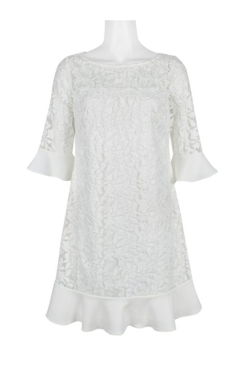 Adrianna Papell Boat Neck 3/4 Sleeve Flutter Zipper Back Floral