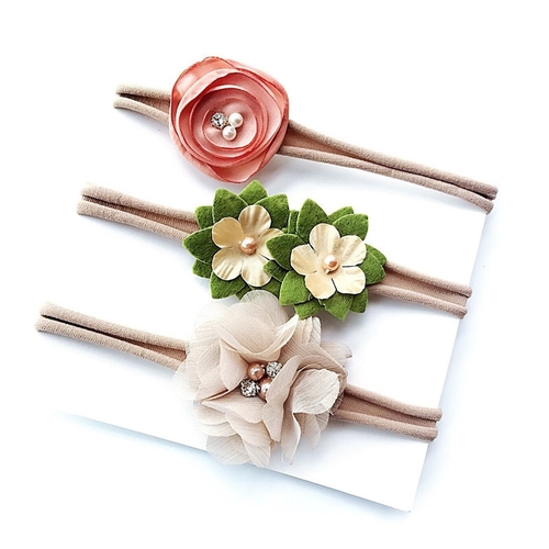 3Pcs/Set Ribbon Lace Pearl Flower Rubber Rope