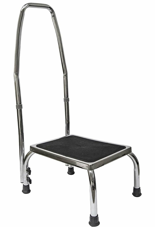 Dukal Chrome-Plated Foot Stools with Handrail 11″ x 14″. Non-Skid