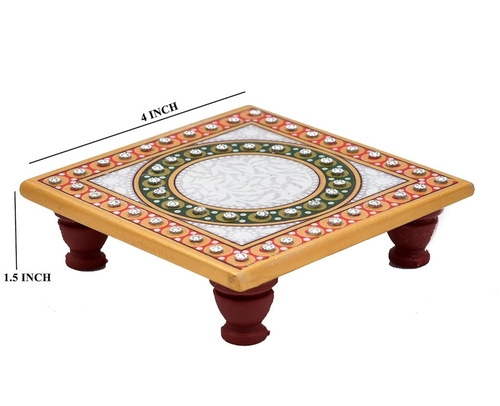 Floral Art Design Marble Pooja Chowki for God | Handcrafted Marble