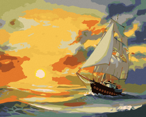 Zuty - Paint by Numbers - SAILING SHIP AFTER DUSK 2 (D. RUSTY RUST),