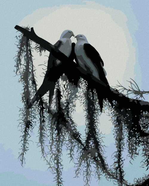 Zuty - Paint by Numbers - BIRDS ON A BRANCH (D. RUSTY RUST), 40x50 cm