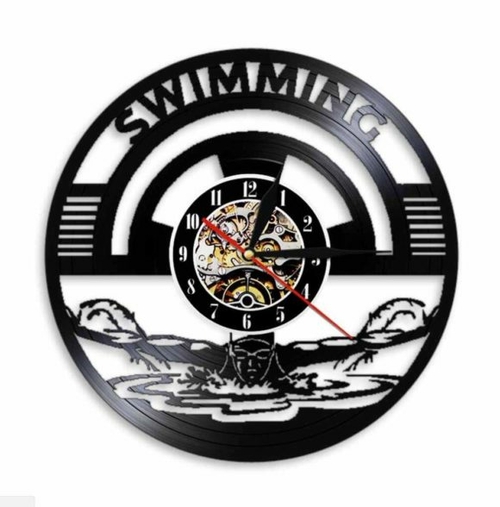 SWIMMING ORNAMENT VINYL RECORD WALL CLOCK FANTASTIC HANDMADE GIFT