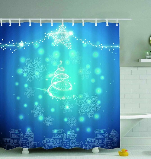 Teal Blue Christmas Shower Curtain