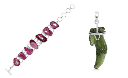 Agate (Pink) Bracelet-BSL & Rough Pendant Green Pack of 2