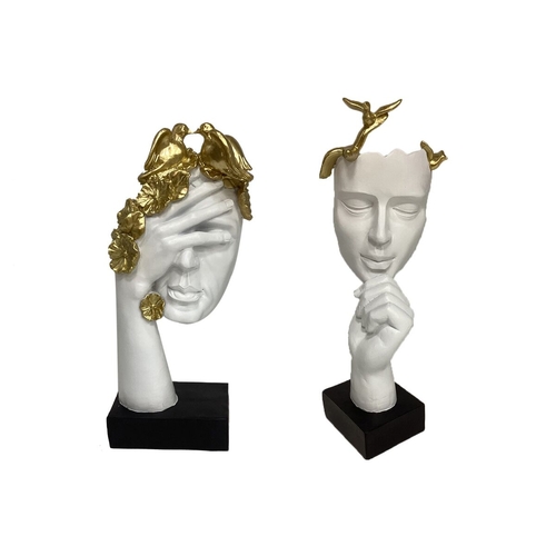 Decorative Figure DKD Home Decor Face White Golden 14,5 x 9,5 x 31 cm