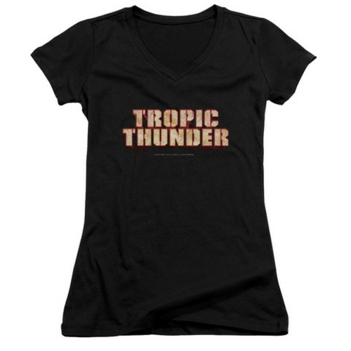 Trevco Tropic Thunder-Title Junior V-Neck Tee, Black - Large