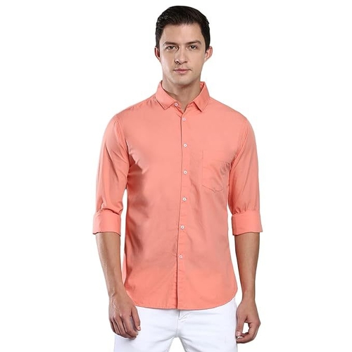 Men's Solid Slim Fit Cotton Casual Shirt SIZE-XL COLOR-PINK