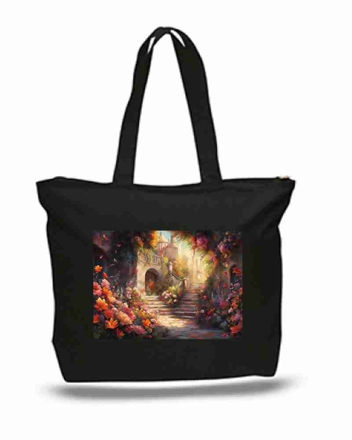 Colorful Flowers Floral Art Painting New Zipper Tote Bag