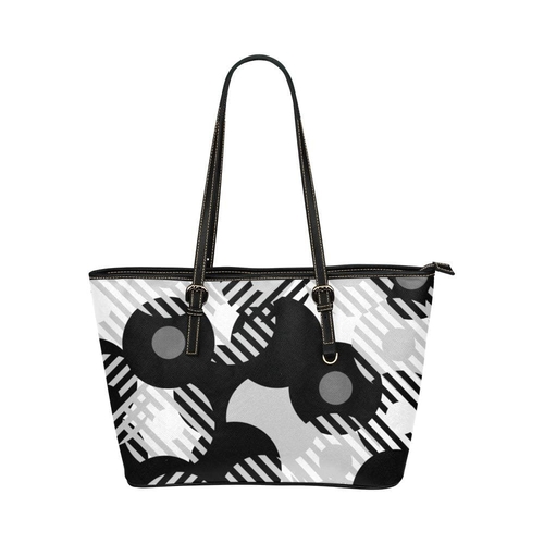 Large Leather Tote Shoulder Bag - Black and Grey B6008793