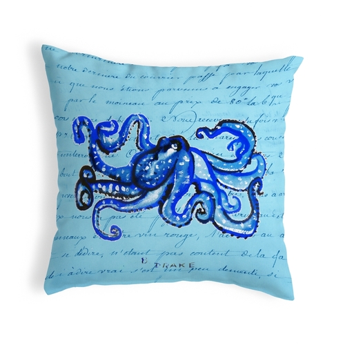 Betsy Drake KS534 12 x 12 in. Blue Script Octopus Small No-Cord Pillow
