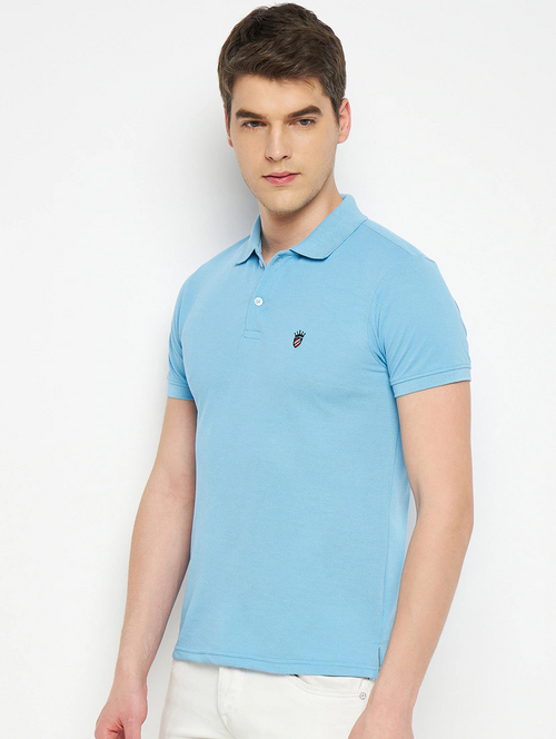 Solid Cotton Polo T-Shirt Durable (Size-S) (Color-Sea Blue)