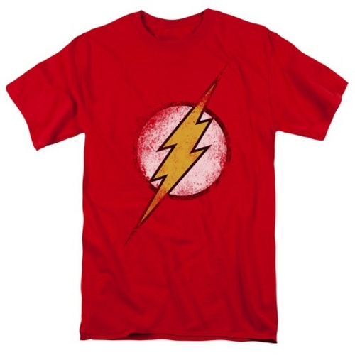 Trevco Jla-Destroyed Flash Logo Short Sleeve Adult 18-1 Tee- Red - Lar