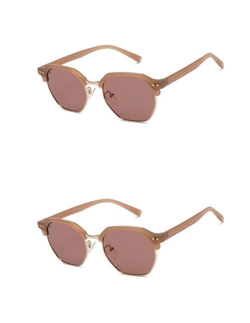 UV Protection Clubmaster Sunglasses (For Men & Women, Brown, Golden)
