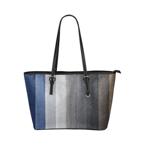 Large Leather Tote Shoulder Bag - Multicolor Wood Slat Illustration