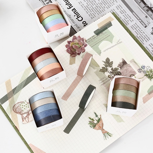5PCS/SET Retro Solid Color Washi Tape Set