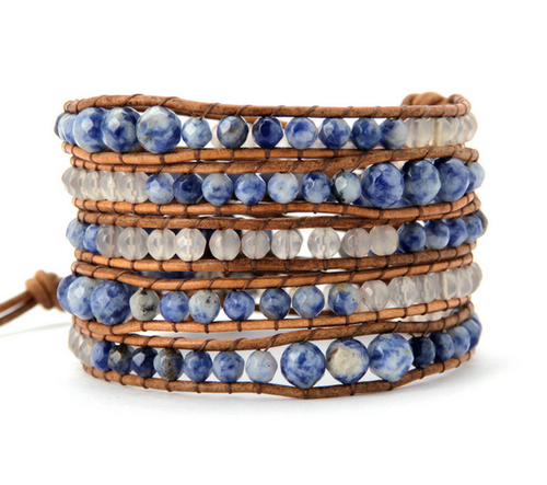 Graduated Faceted Brazilian Sodalite Onyx Leather