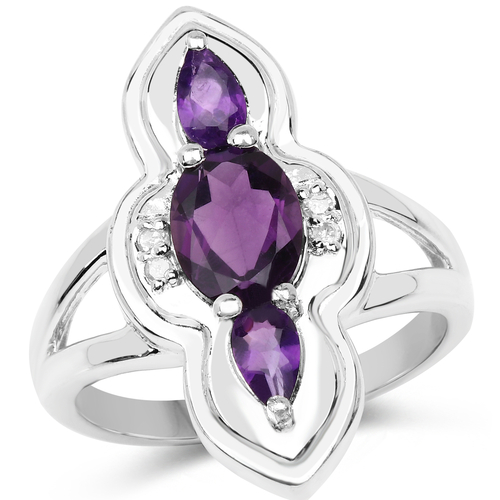 1.58 Carat Genuine Amethyst and White Diamond .925 Sterling Silver