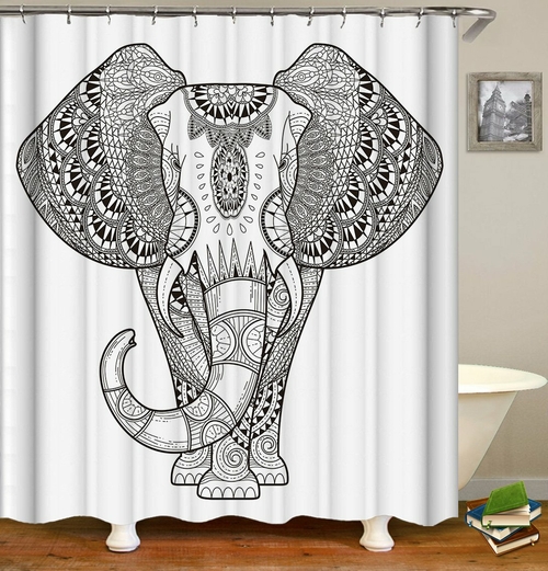 Black And White Elephant Drawing Shower Curtain