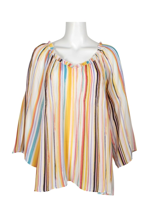 Spence Scoop Neck Long Sleeve Multi Print Polyester Top