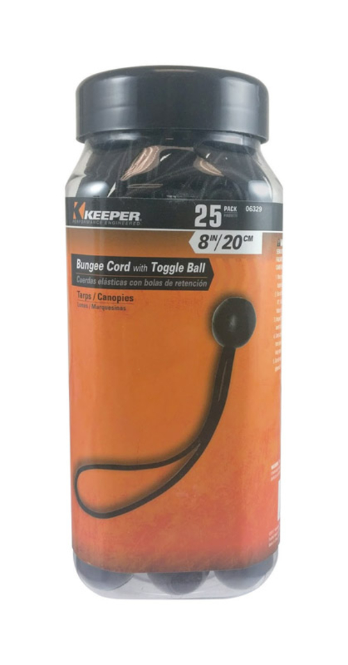 Keeper 8866303 8 in. Bungee Ball Cord, Black - Pack of 25