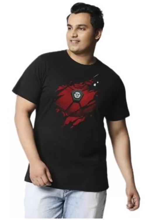 Iron Man Men Printed Round Neck Pure Cotton Black T-Shirt 5XL