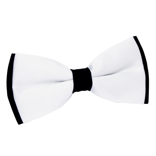 Plain Satin 2 Toned Pre-Tied Bow Tie - White & Black