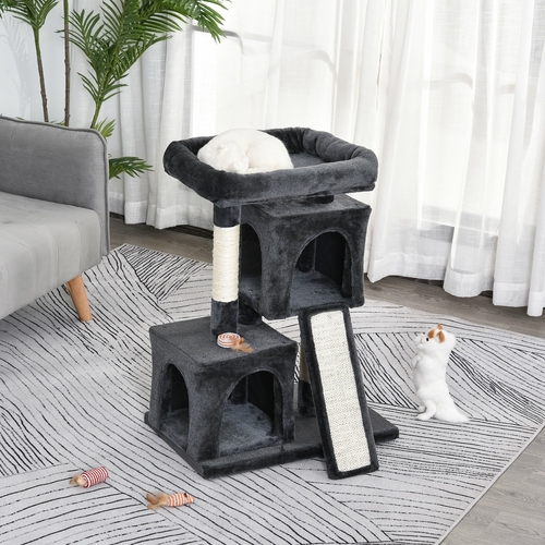PawHut Plush Cat Tree Tower w/ Sisal Scratching Post Board Perch Condo